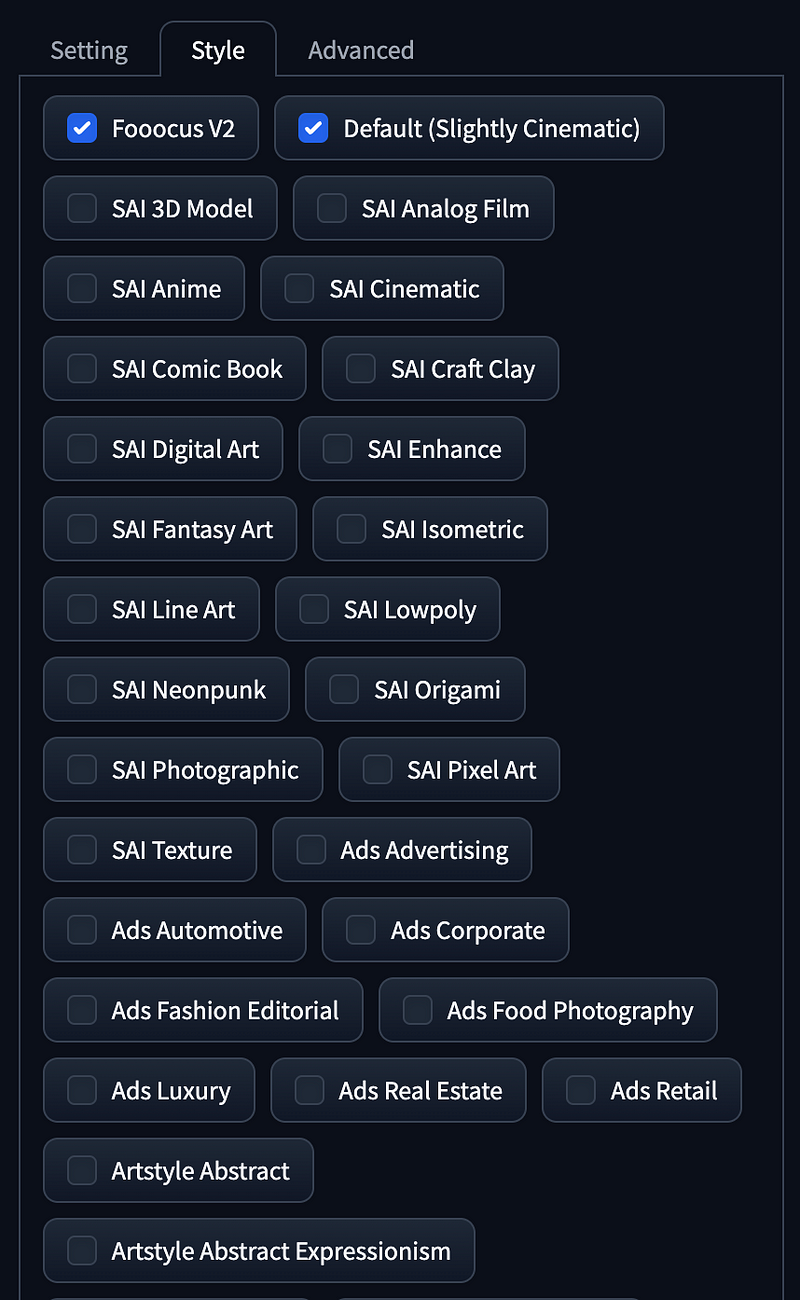 Artistic styles in Fooocus v2
