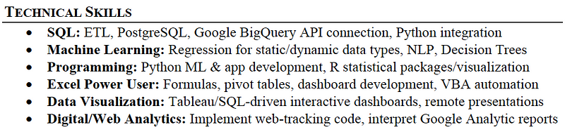 Highlighting technical skills