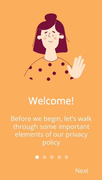 Mock onboarding privacy policy walkthrough