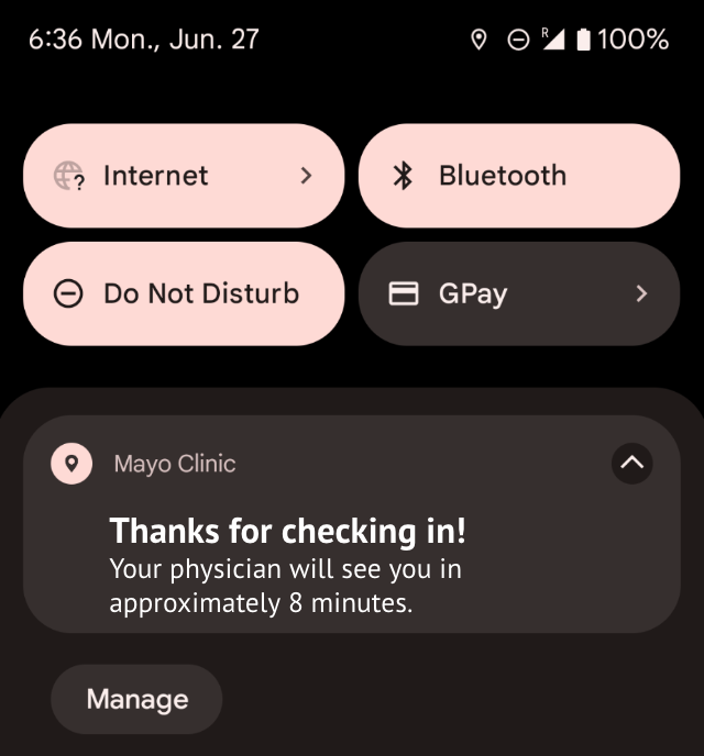 Mock notification from a healthcare app