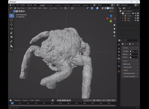 Viewing the low poly crab in Blender