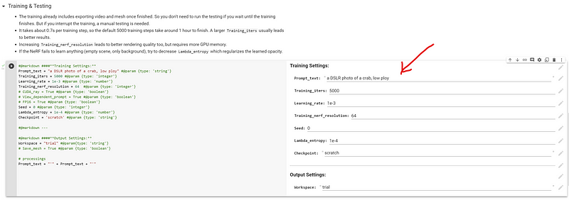 Configuring training settings