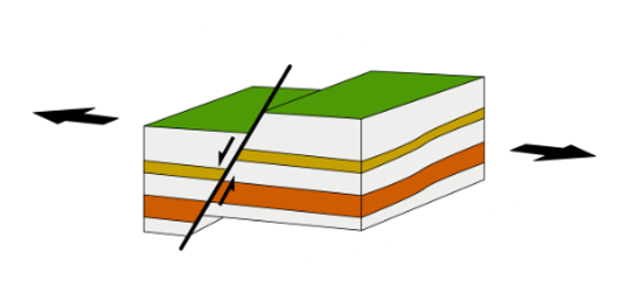 Diagram depicting a reverse fault and its effects