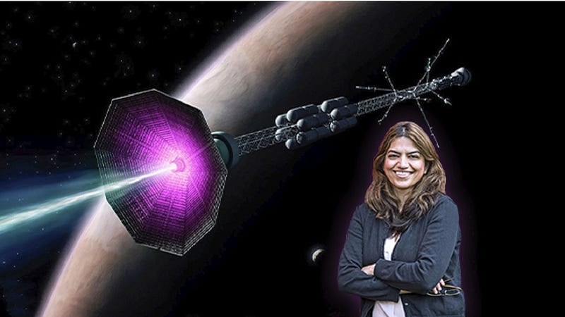 Dr. Ebrahimi with a conceptual spacecraft