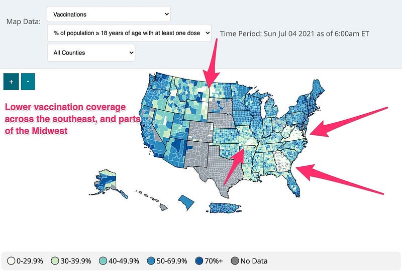 Vaccination rates and hospitalizations in the U.S.