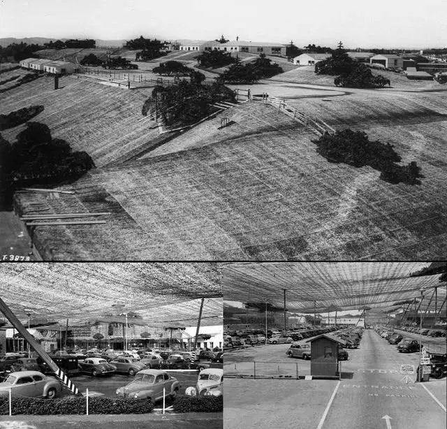 WWII aircraft factory camouflaged as countryside