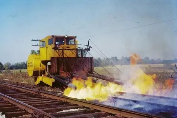 Steampunk-inspired weed-clearing train