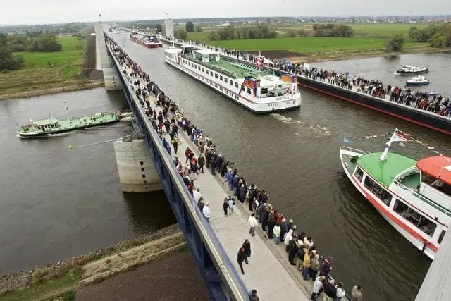 Magdeburg Water Bridge accommodating various modes of transport