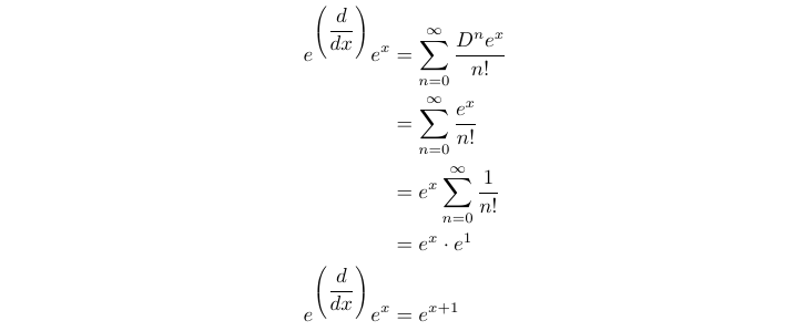 Evaluating e^D(e^x)