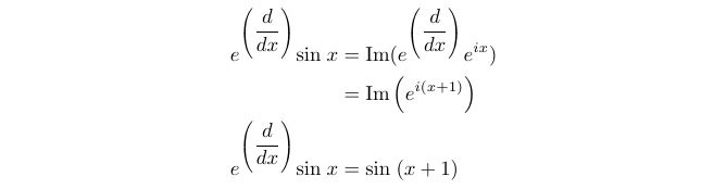 Complex number approach to e^D(sin x)