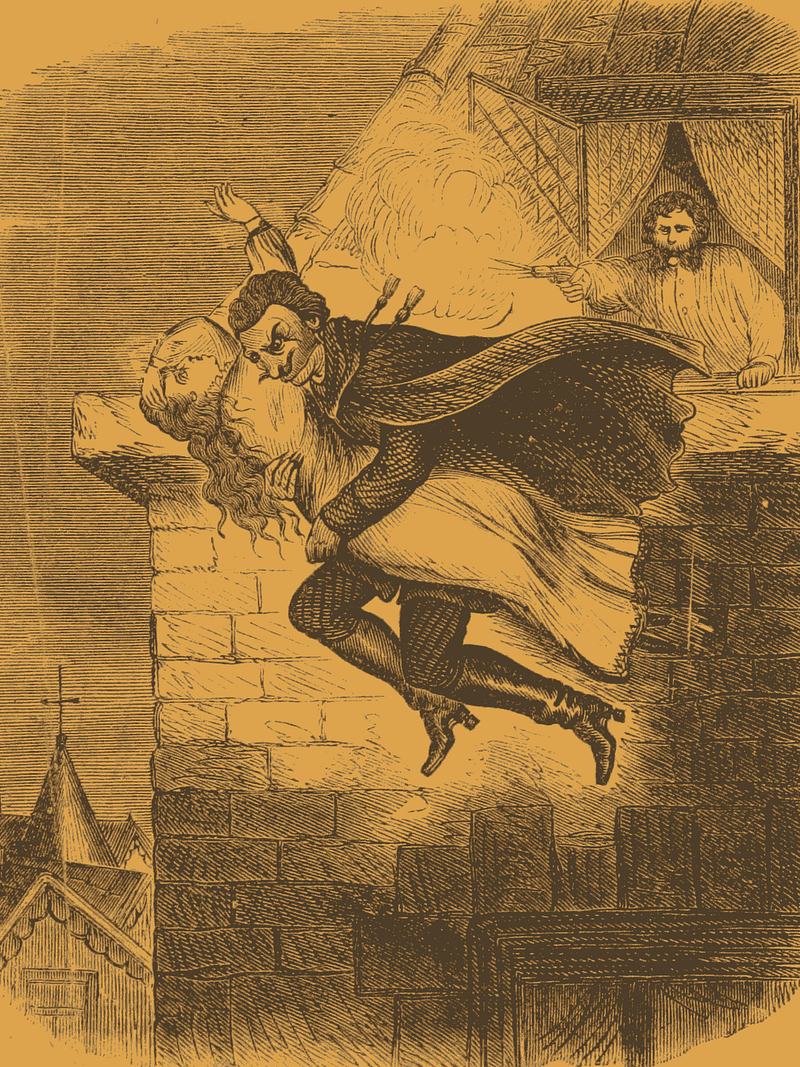 Artistic rendering of Spring-Heeled Jack's escapades