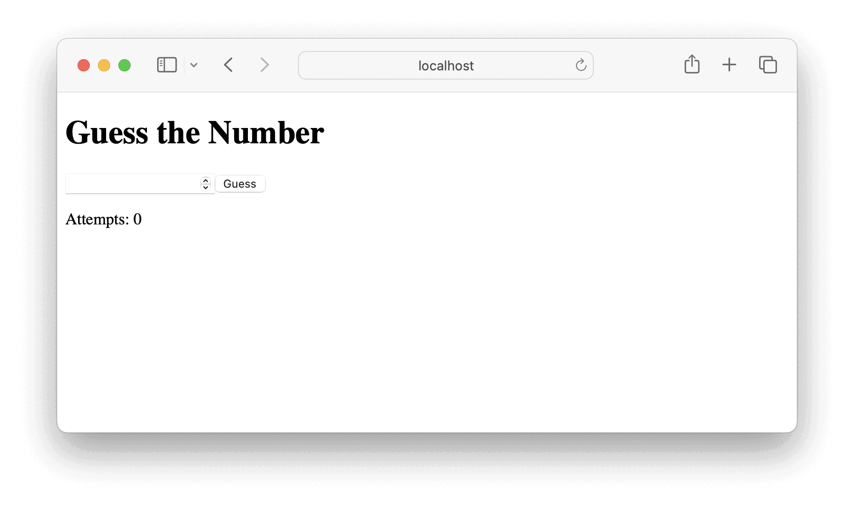 Output of the number guessing game app