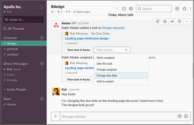 Asana integration for task management