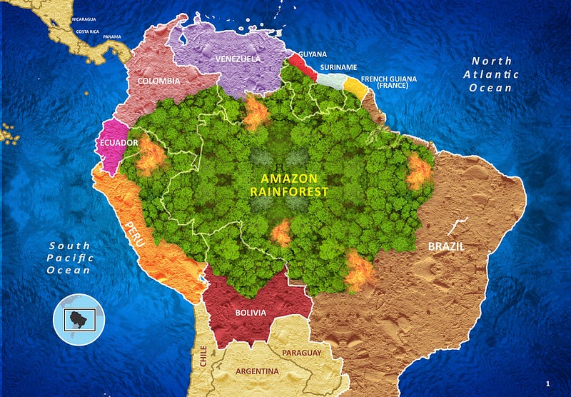 Map showing the location of the Amazon rainforest