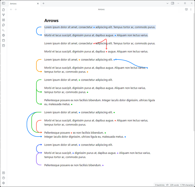 Drawing arrows in notes