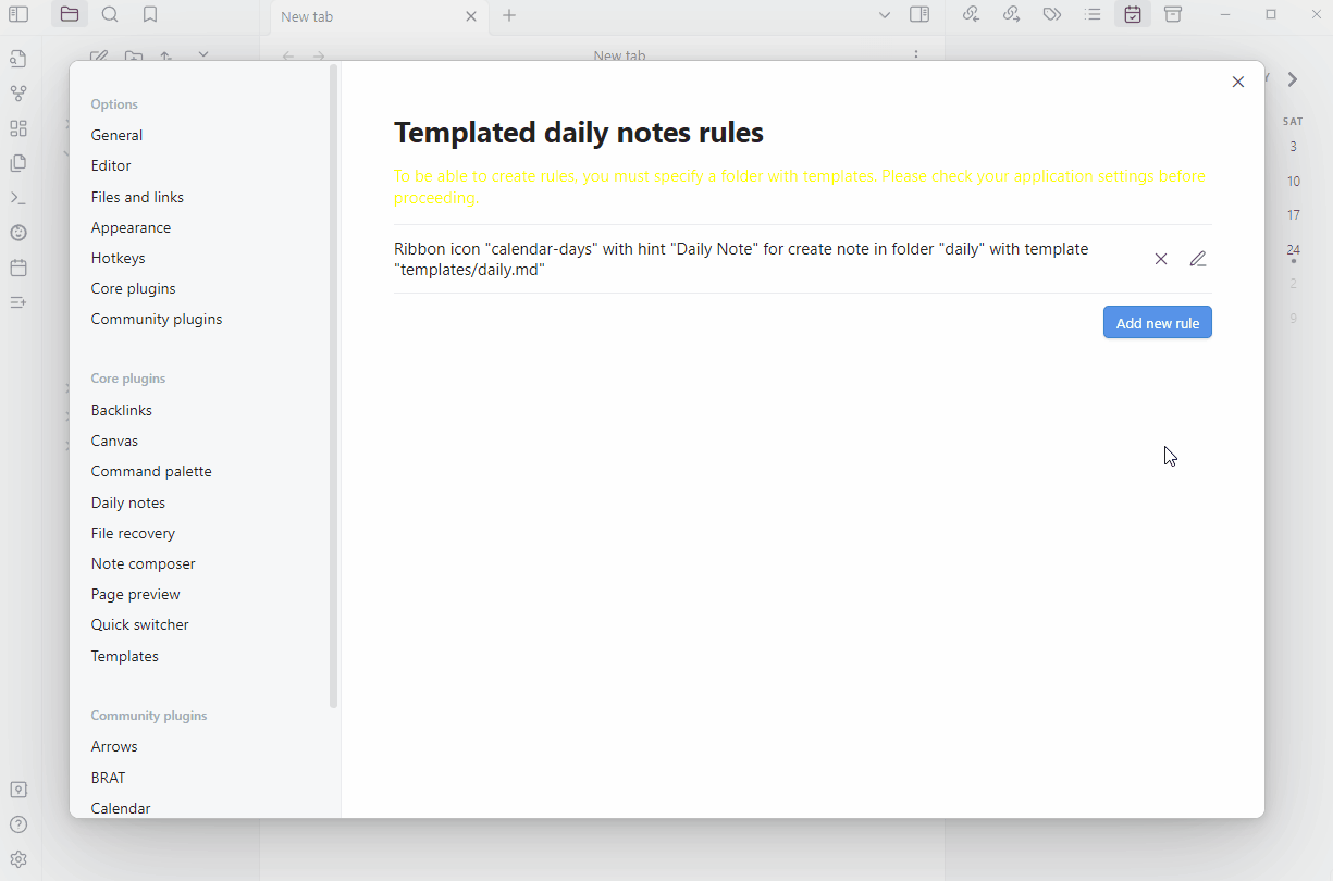 Creating templated daily notes