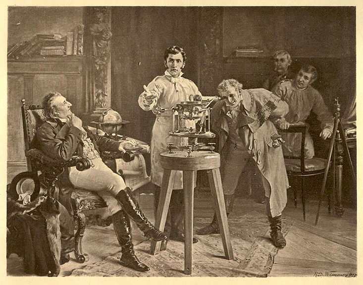 Joseph von Fraunhofer demonstrating his optical instruments