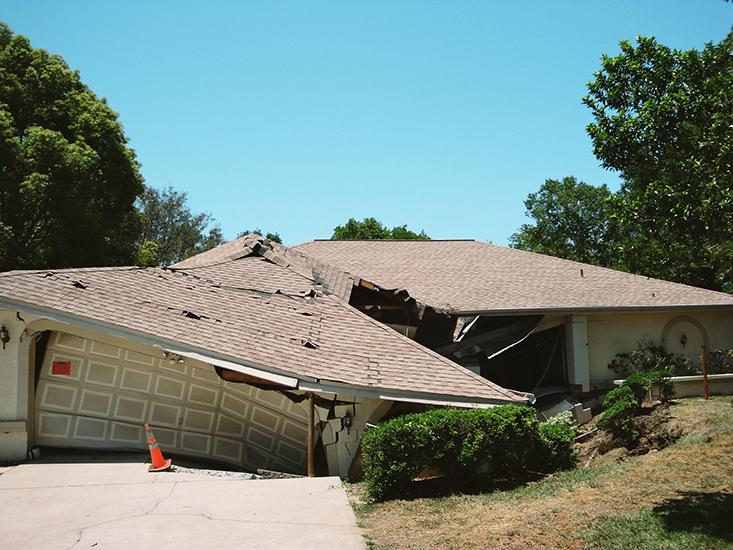 A home affected by sinkhole activity