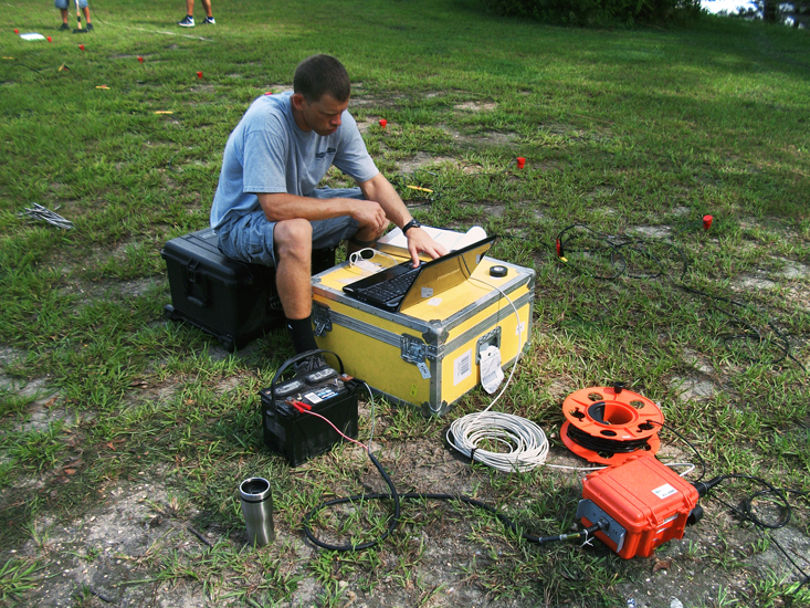 Geologist using MER device to detect sinkholes